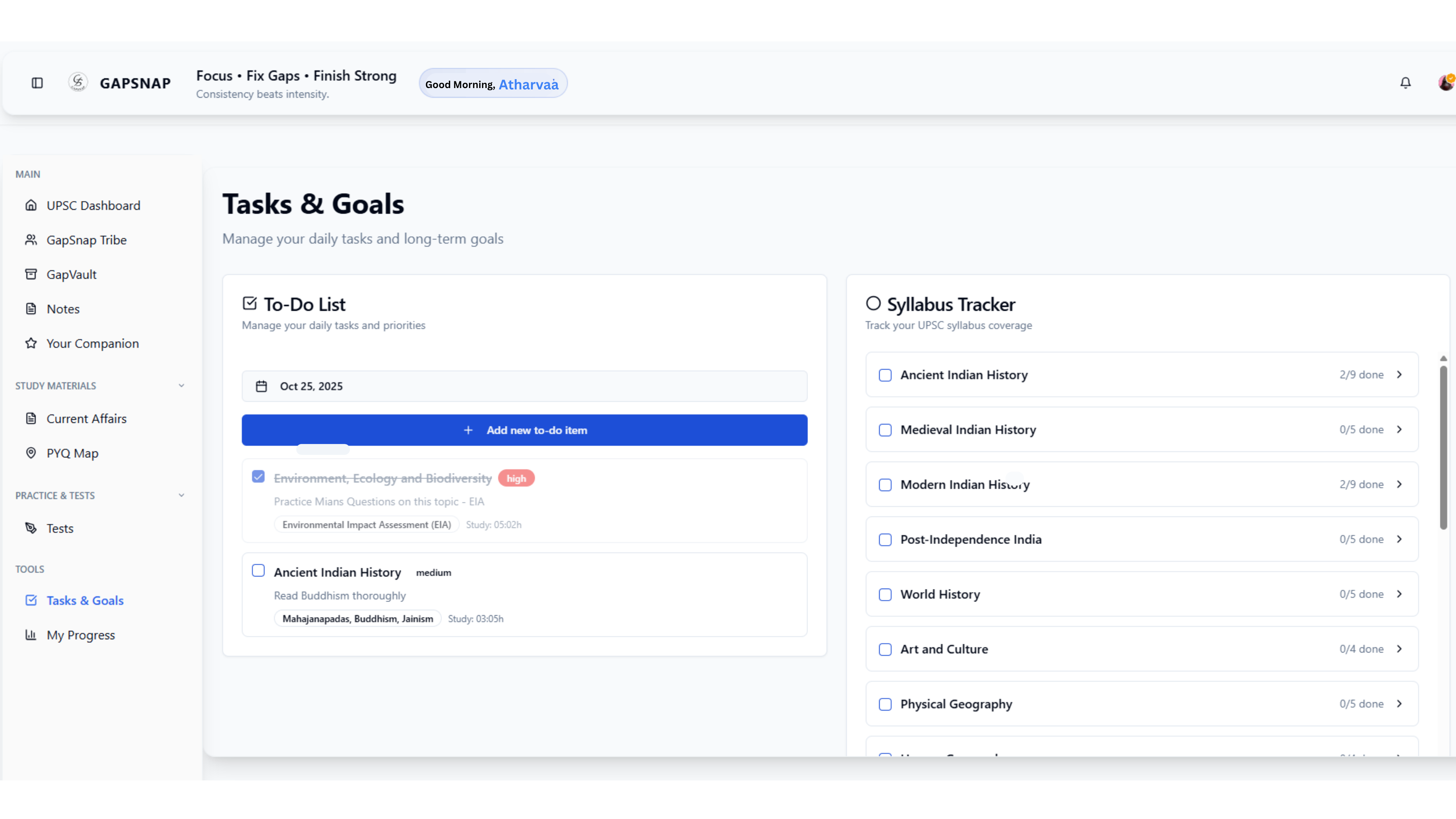 Tasks & Goals + Syllabus Tracker